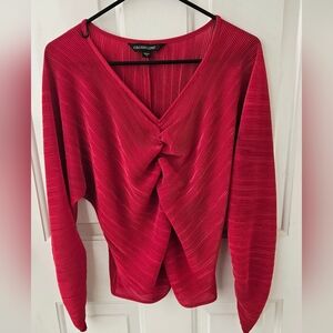 Colleen Lopez V- Neck Red Ruched Blouse M